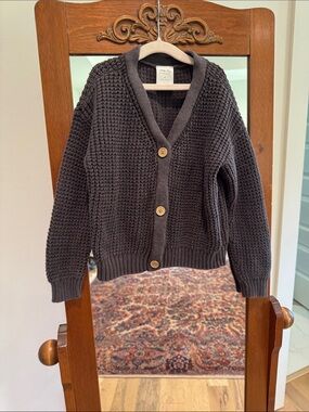 Kids Waffle-Knit Button Cardigan Sweater - Charcoal